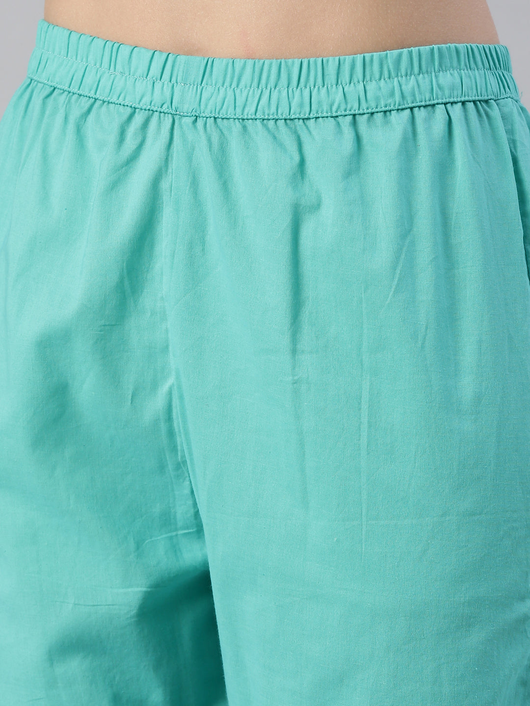 Neerus Green solid straight kurta set with trouser and dupatta - detail view 3