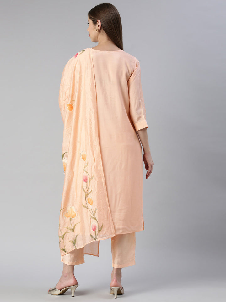 Neerus Orange muslin printed suit set - side view