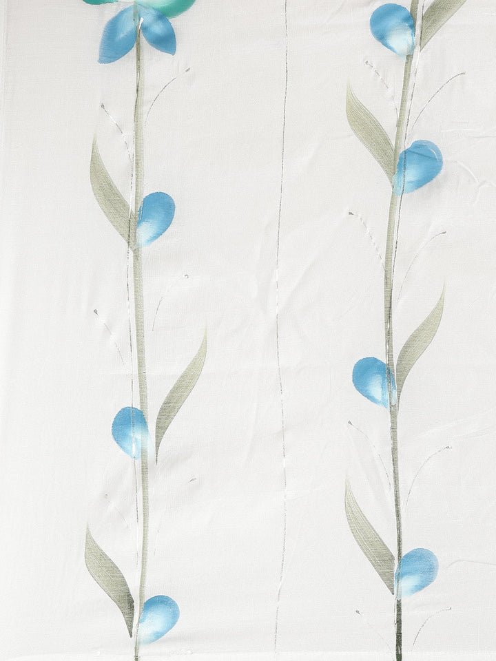 Neerus White cotton printed kurta set with trouser and dupatta - detail view 4