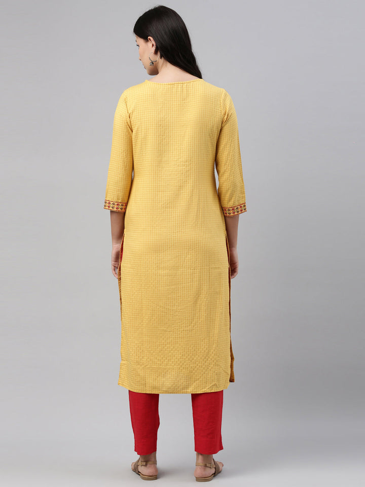 Neerus Yellow thread embroidered floral kurta - side view