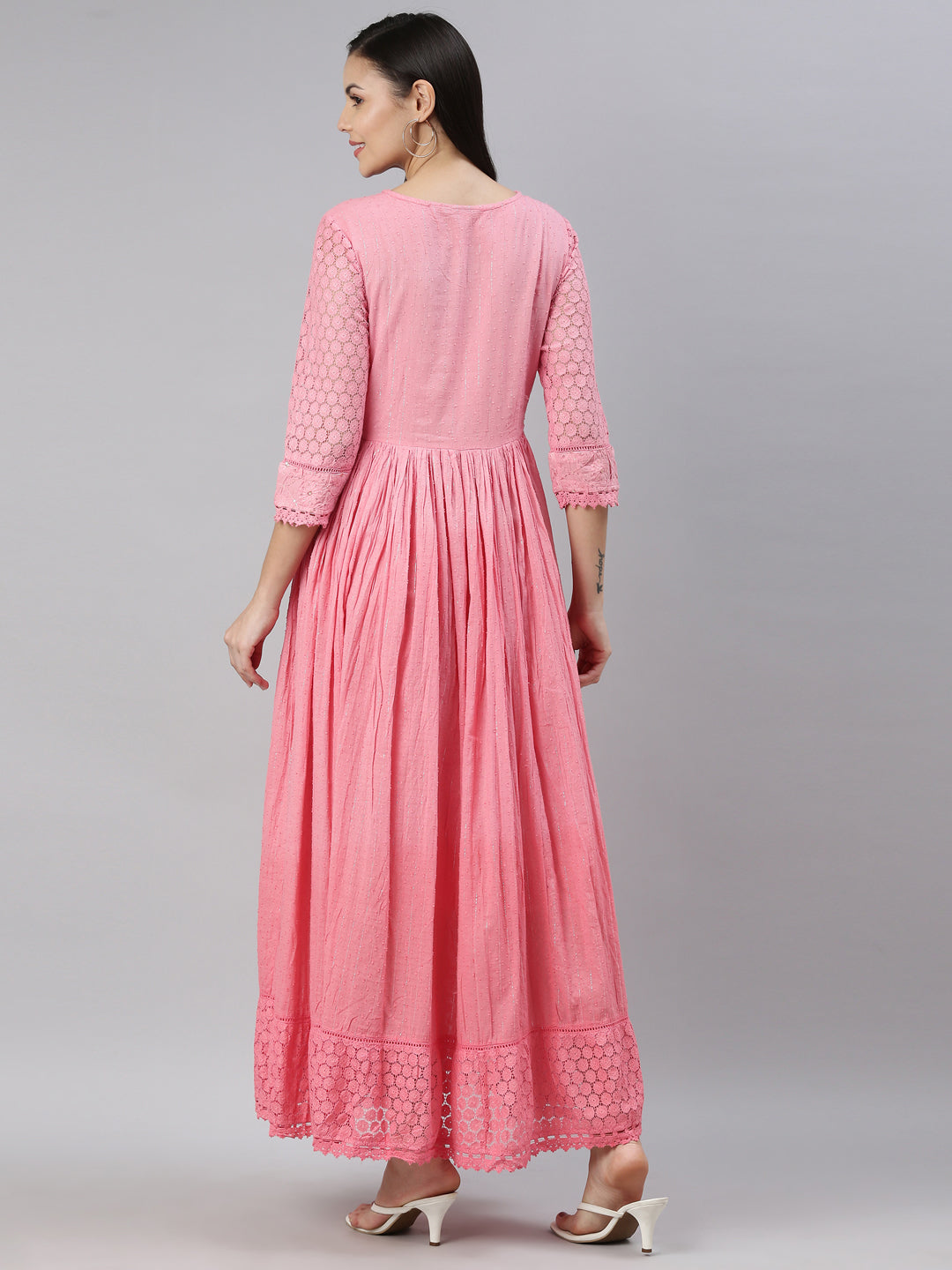 Neerus Pink embroidered ethnic maxi dress - detail view 1
