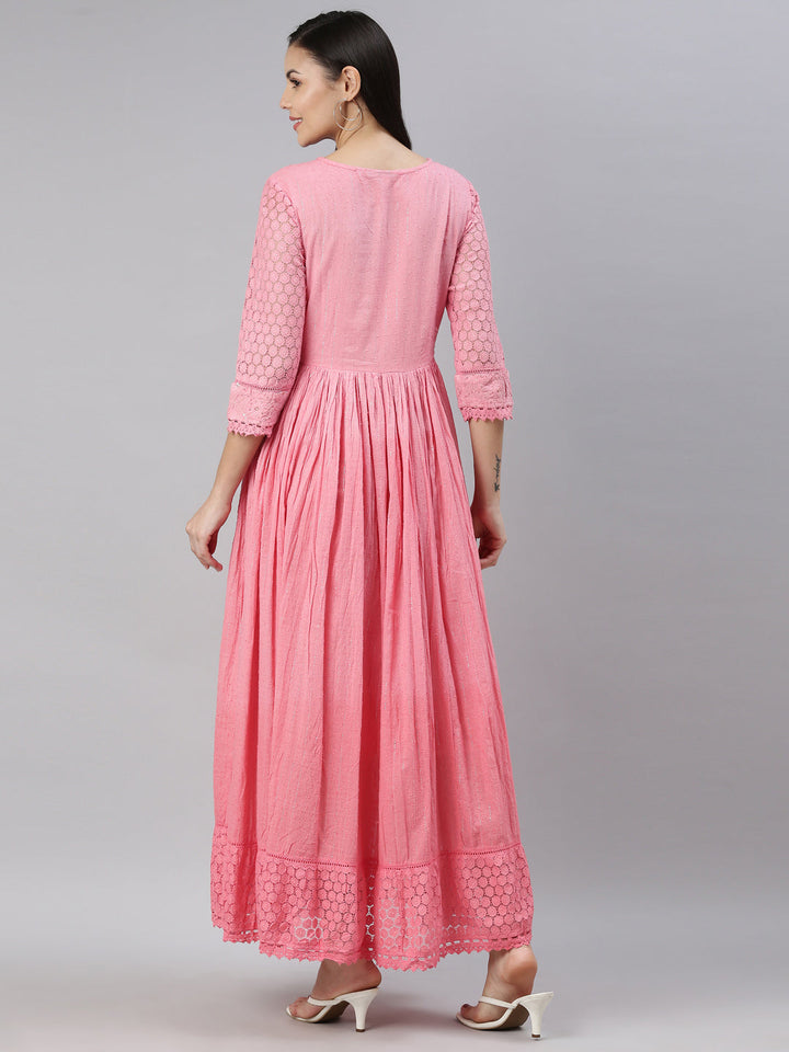 Neerus Pink embroidered ethnic maxi dress - detail view 1