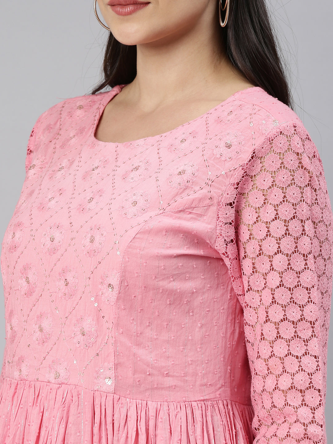 Neerus Pink embroidered ethnic maxi dress - detail view 2