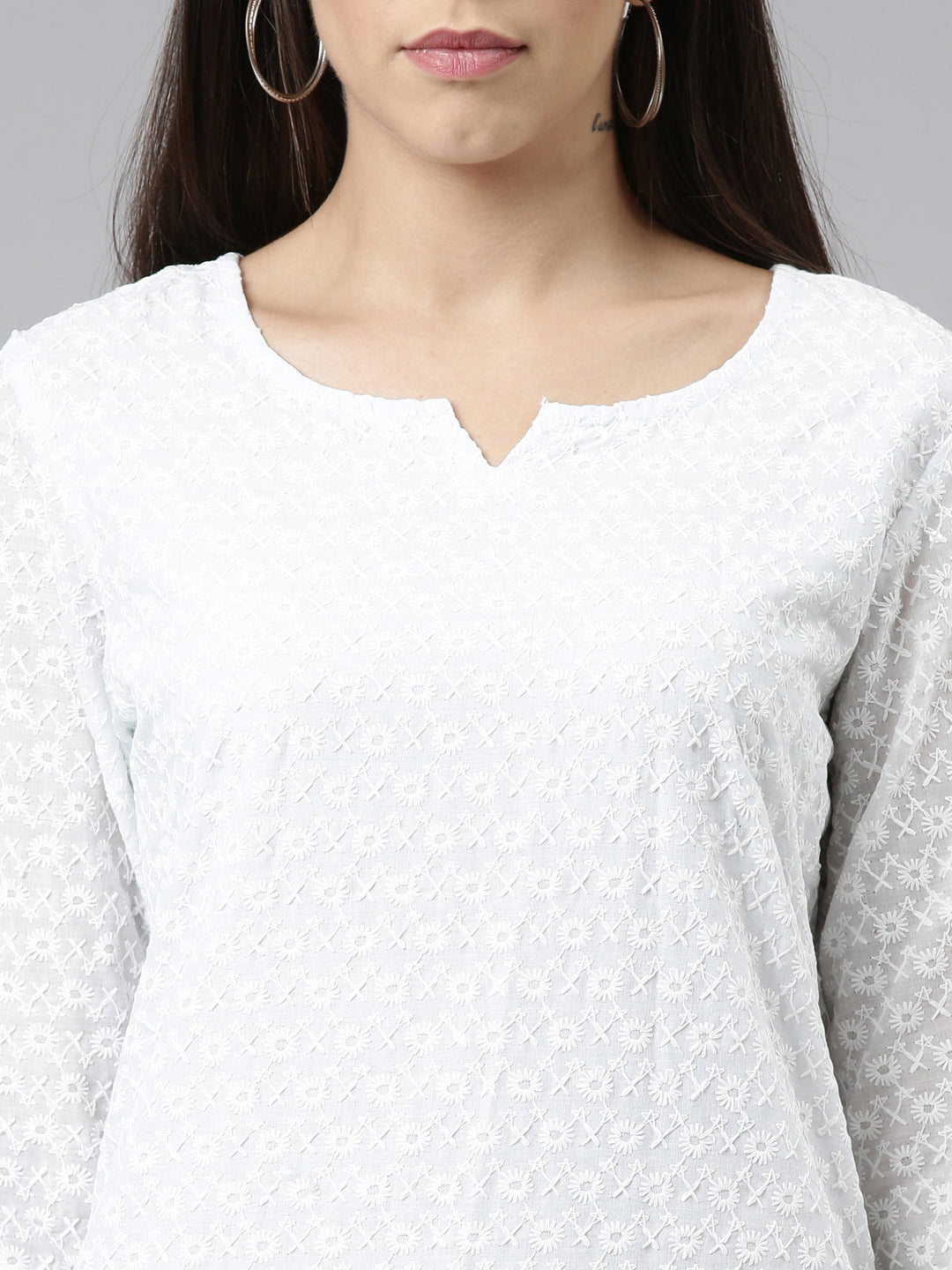 Neerus Blue cotton chikankari kurti - detail view 1