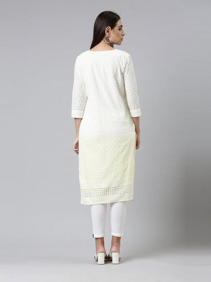 Neerus Yellow cotton chikankari kurti - side view