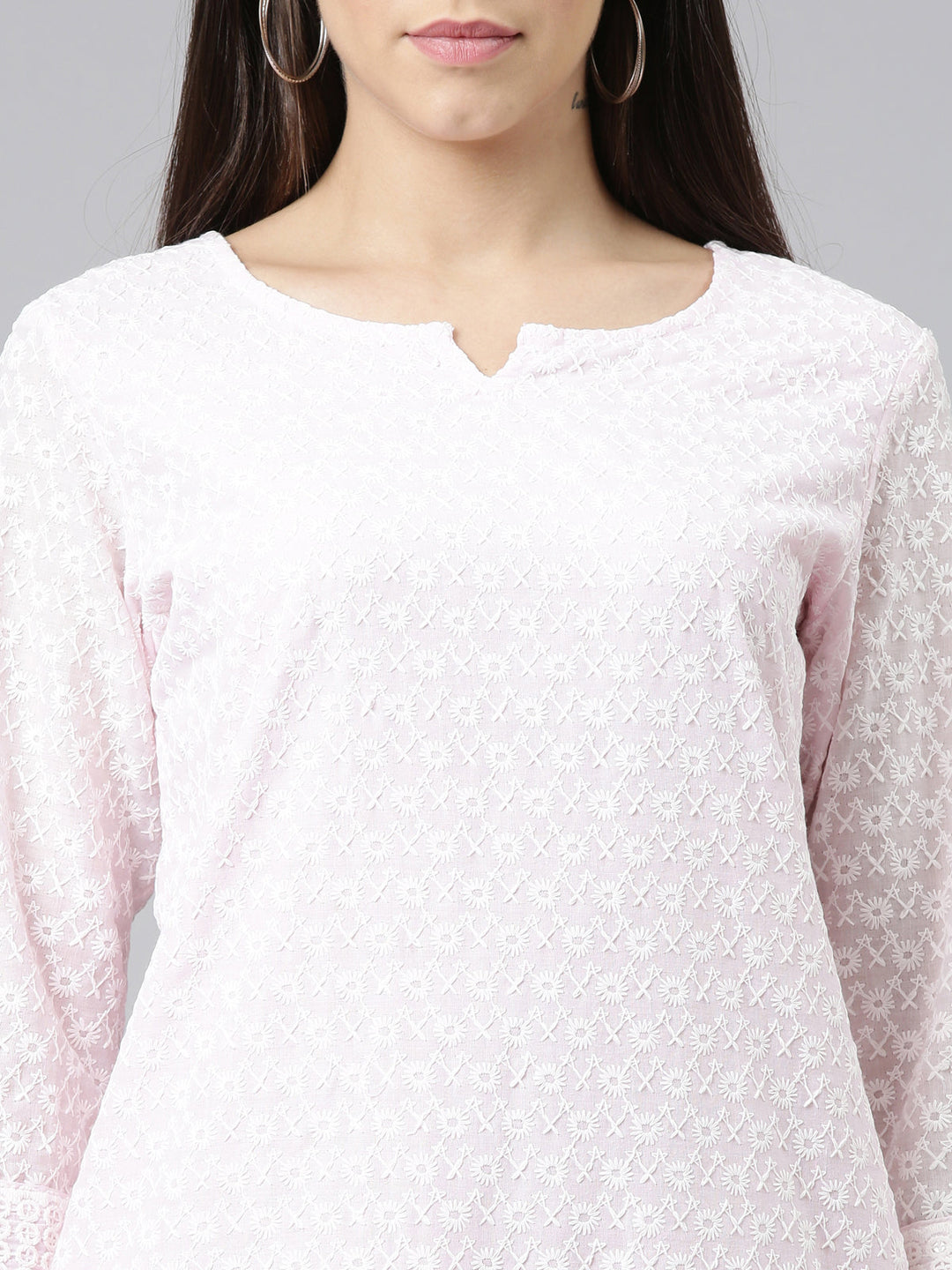 Neerus Pink cotton chikankari kurta ethnic motifs - back view