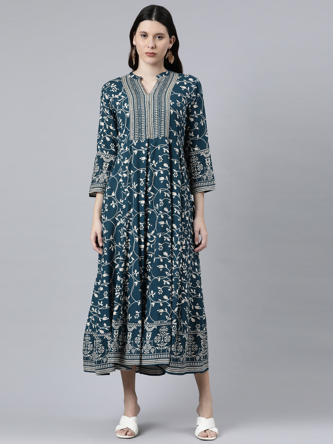 Neerus Green printed Anarkali kurti - front view