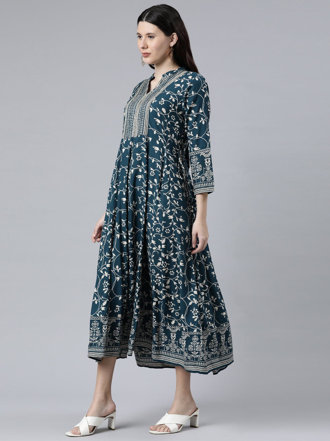 Neerus Green printed Anarkali kurti - back view