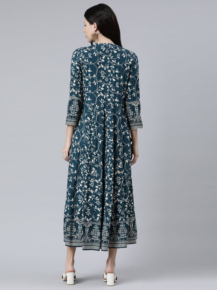 Neerus Green printed Anarkali kurti - side view