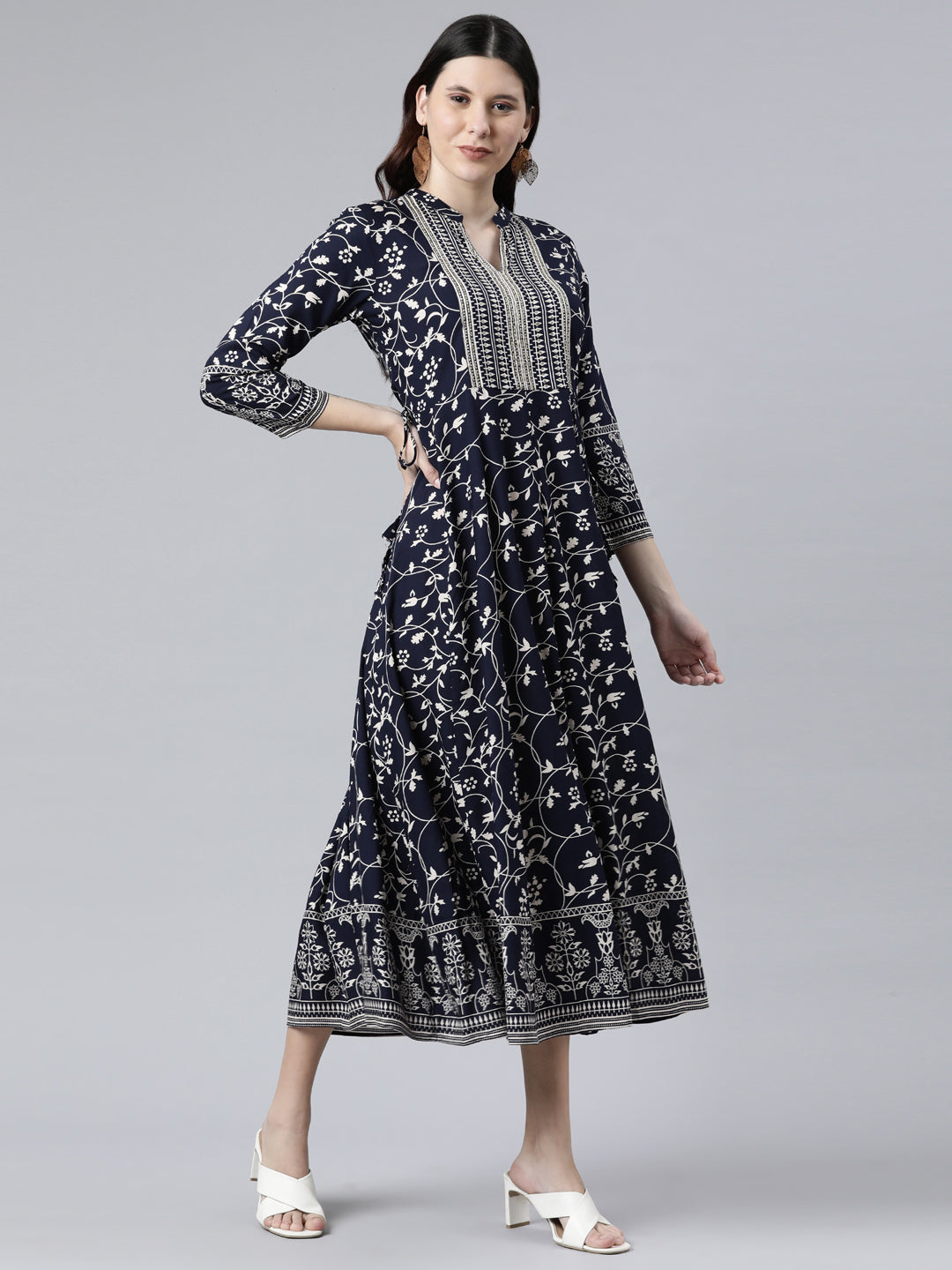Neerus Blue Rayon Solid Dress - detail view 2