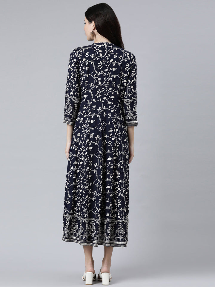 Neerus Blue Rayon Solid Dress - side view