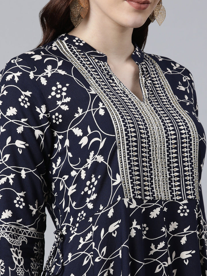 Neerus Blue Rayon Solid Dress - detail view 1