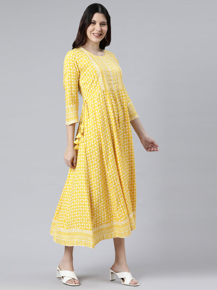 Neerus Yellow printed Anarkali Kurti - side view