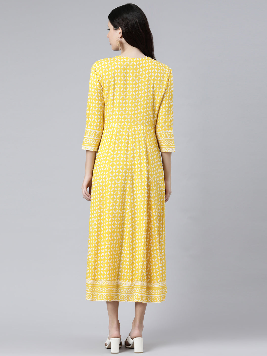 Neerus Yellow printed Anarkali Kurti - detail view 1