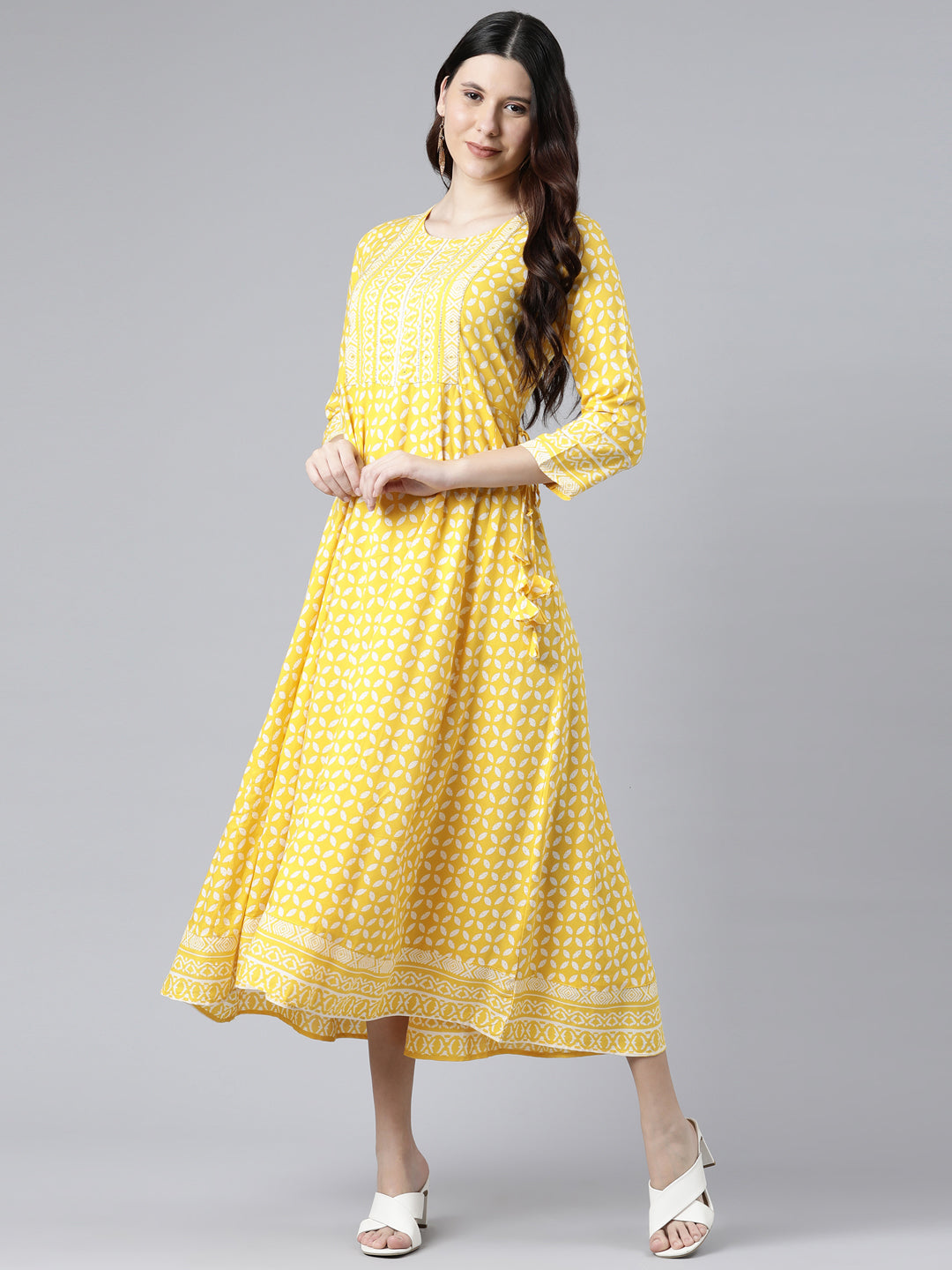 Neerus Yellow printed Anarkali Kurti - detail view 3