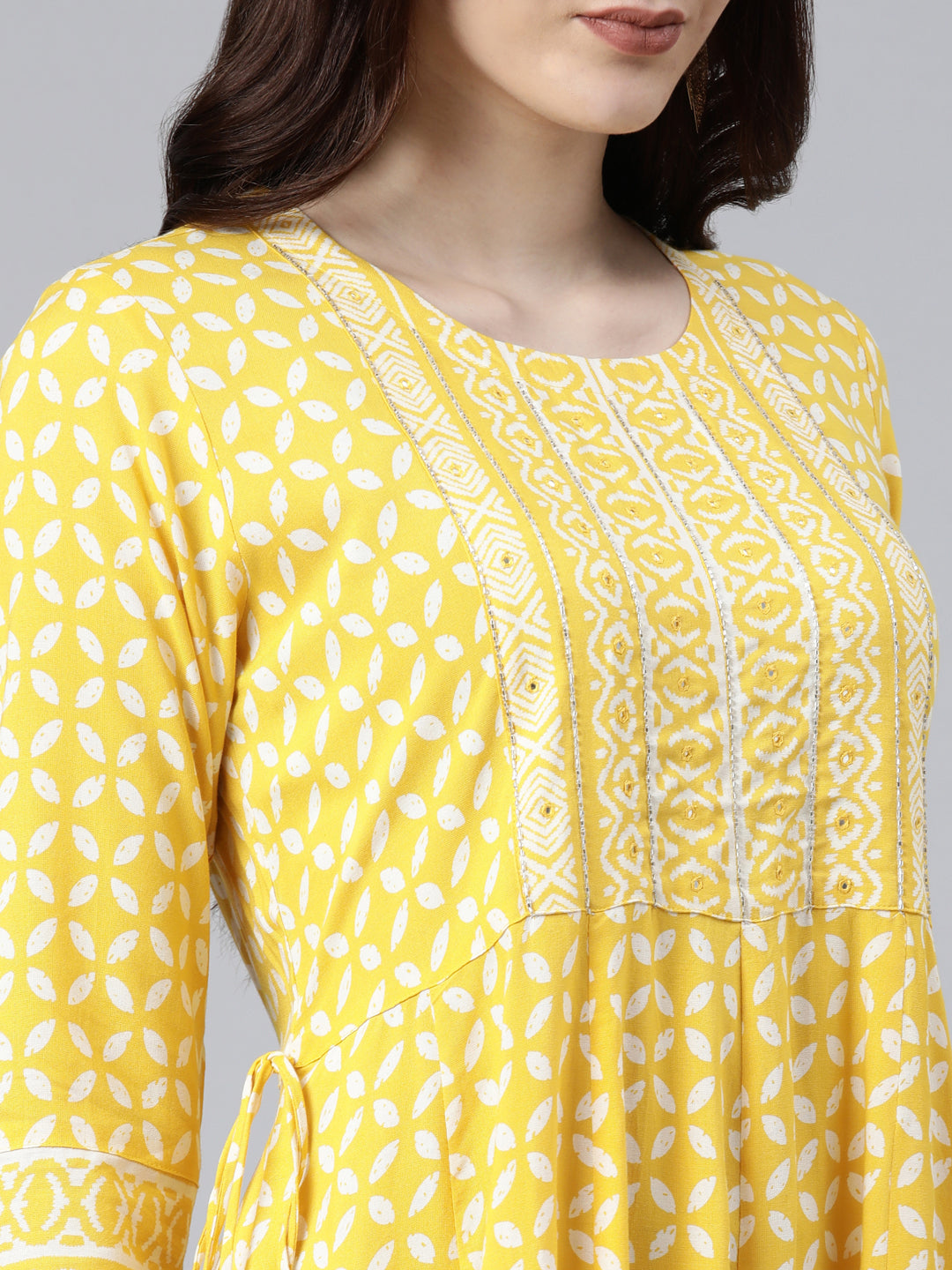 Neerus Yellow printed Anarkali Kurti - detail view 2