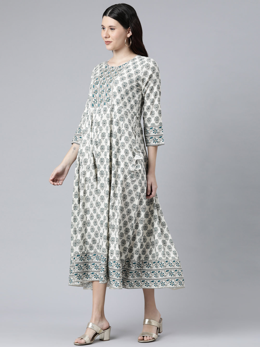Neerus Blue rayon printed kurti - back view