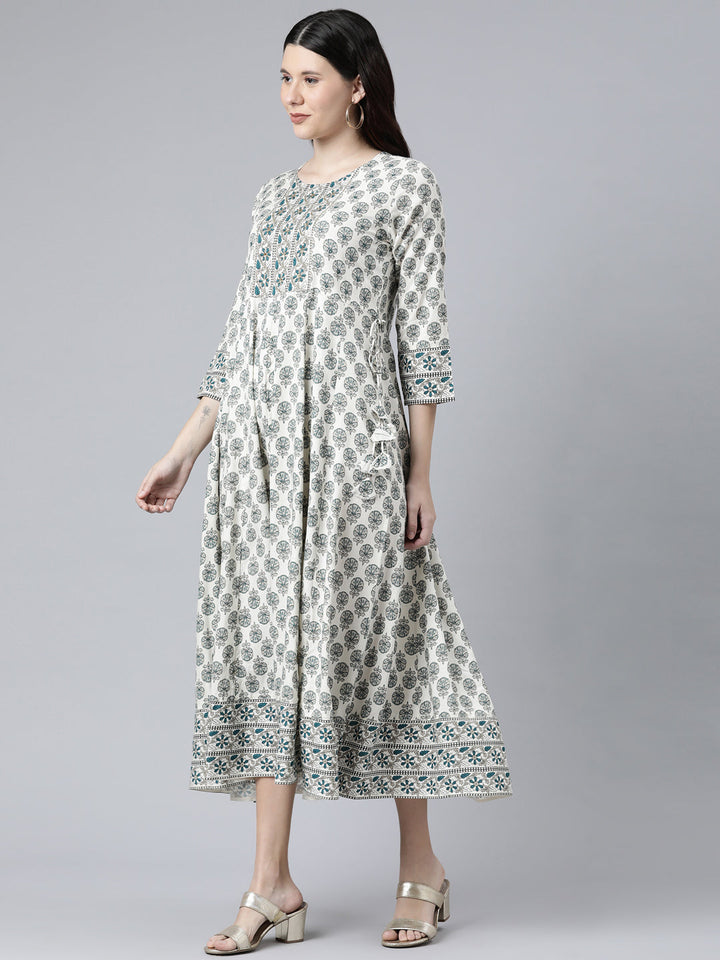 Neerus Blue rayon printed kurti - back view