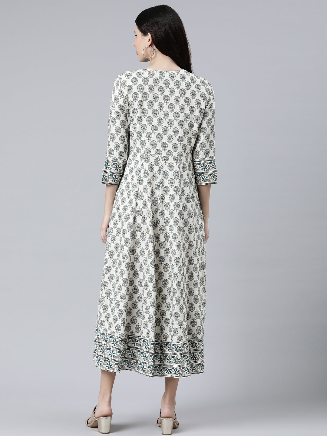 Neerus Blue rayon printed kurti - side view