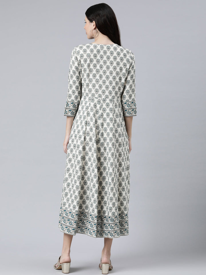 Neerus Blue rayon printed kurti - side view