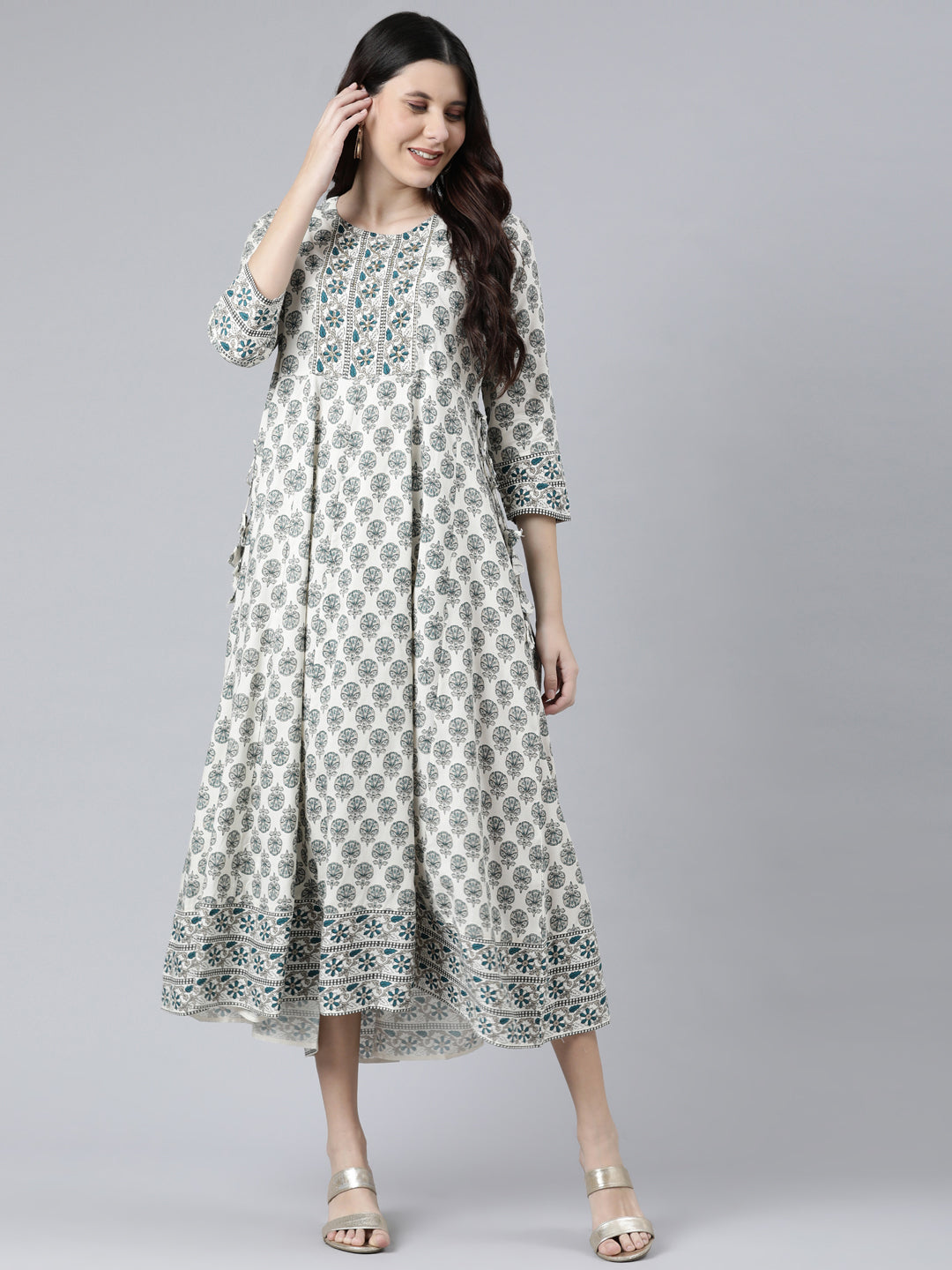 Neerus Blue rayon printed kurti - detail view 2