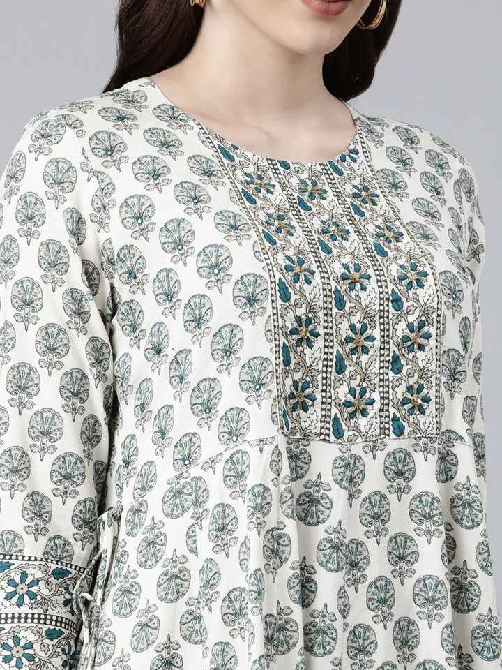 Neerus Blue rayon printed kurti - detail view 1