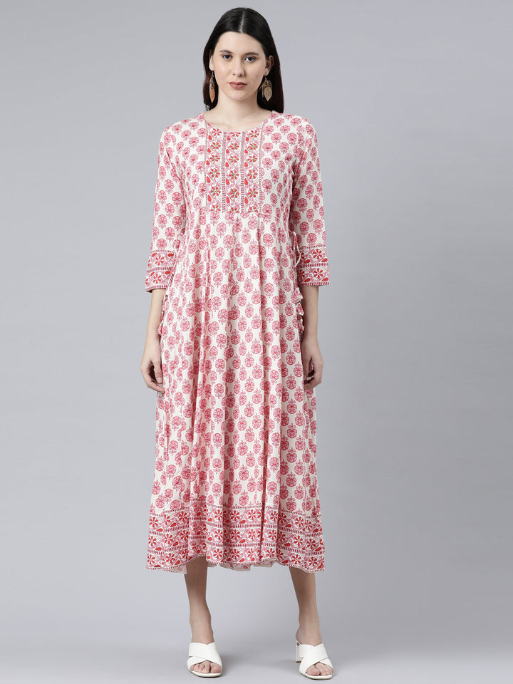 Neerus Pink Color Rayon Fabric Dress