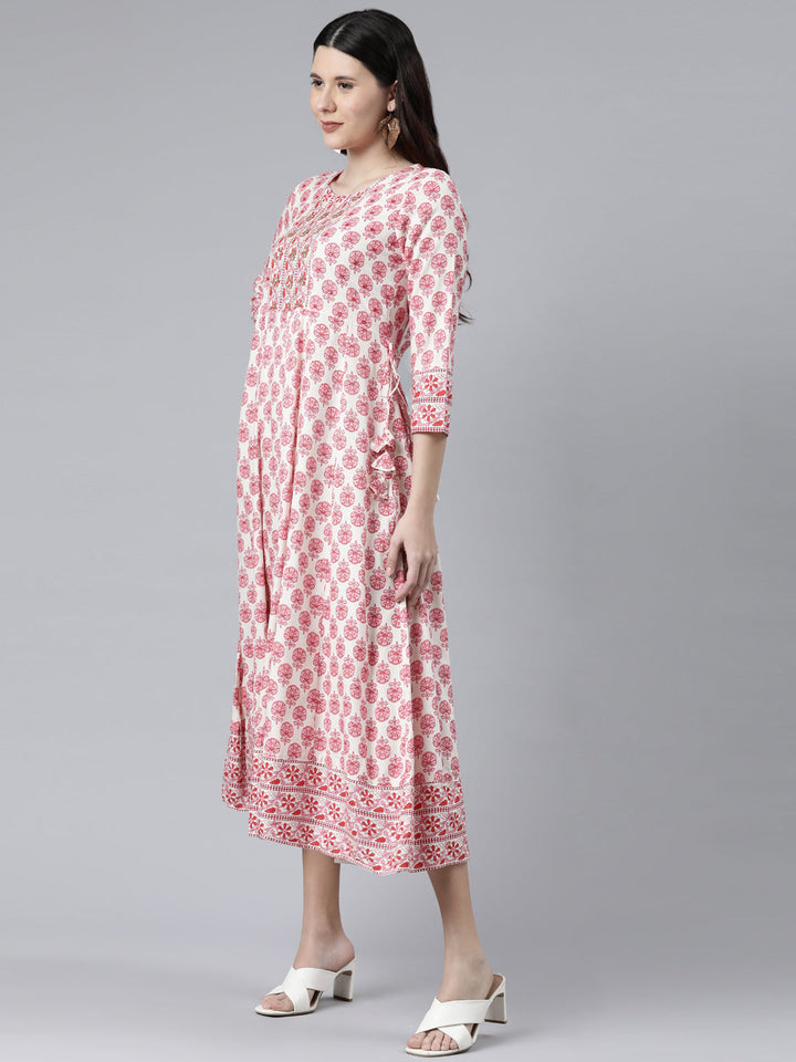 Neerus Pink Color Rayon Fabric Dress
