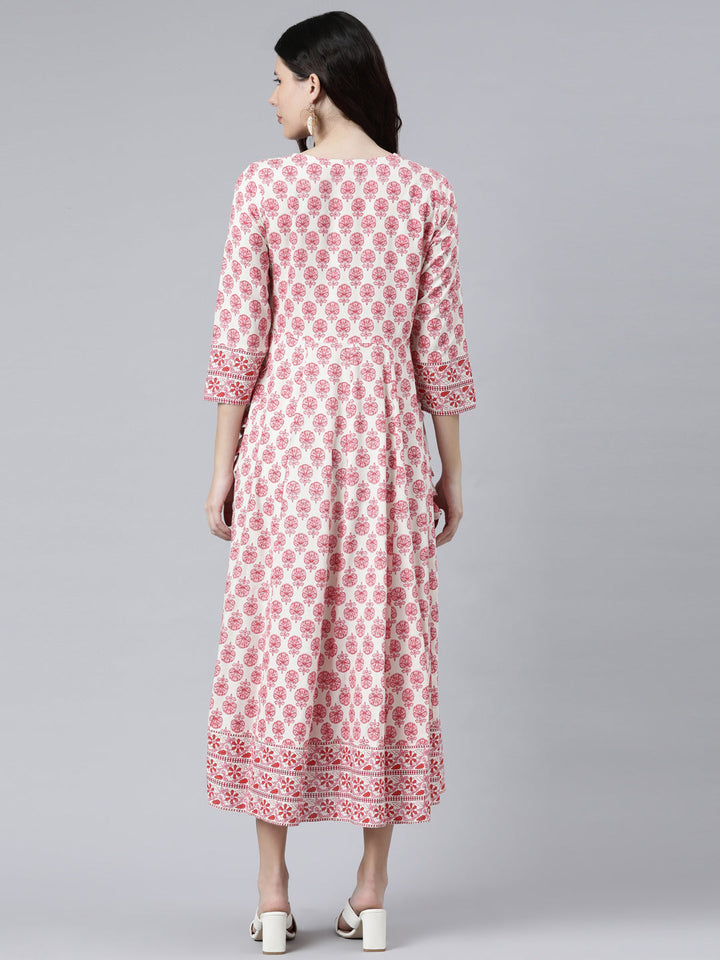 Neerus Pink Color Rayon Fabric Dress