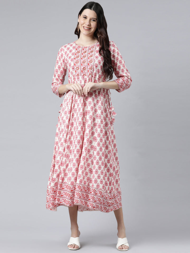 Neerus Pink Color Rayon Fabric Dress