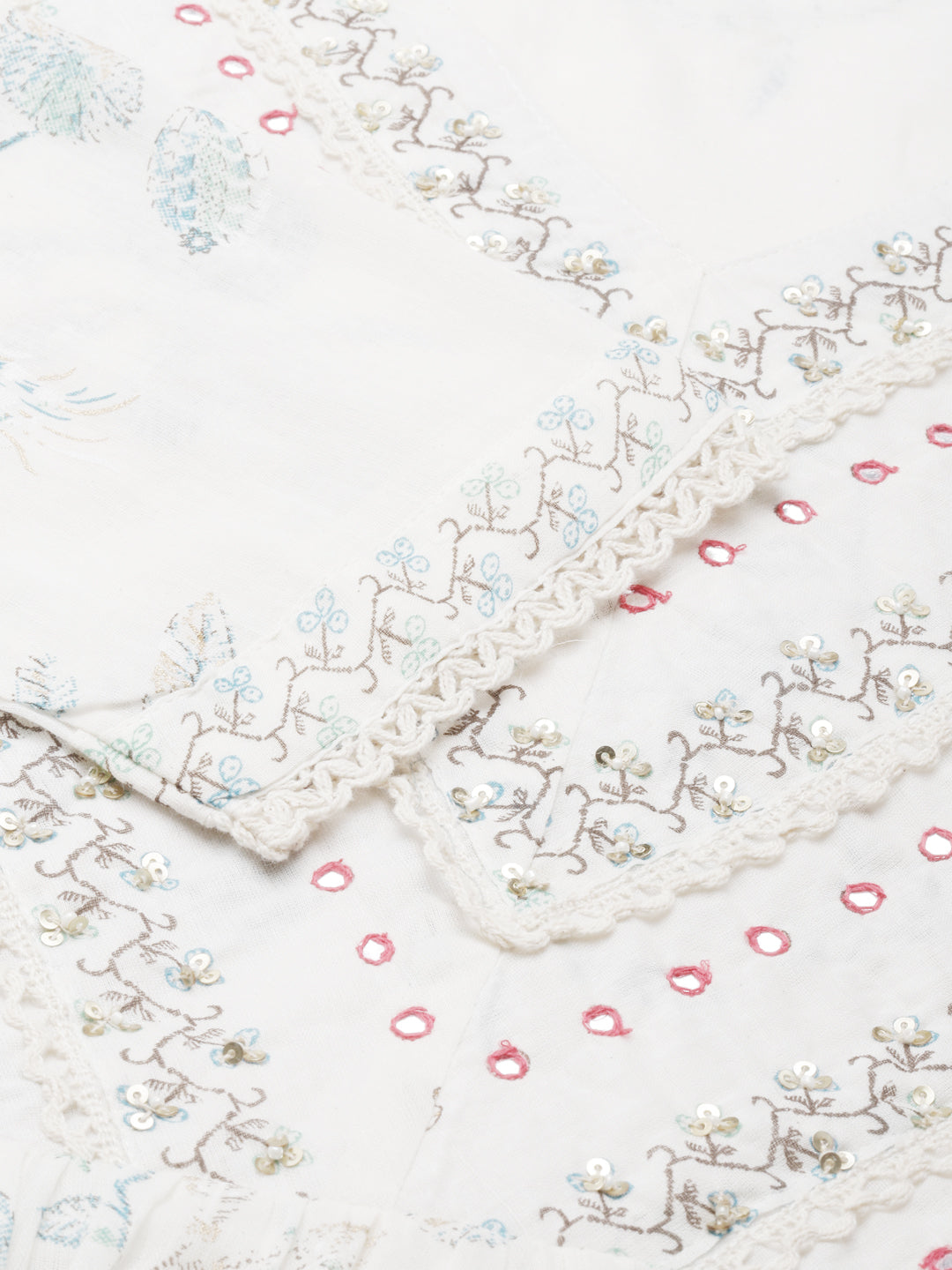 Neerus White cotton printed anarkali kurti - detail view 2