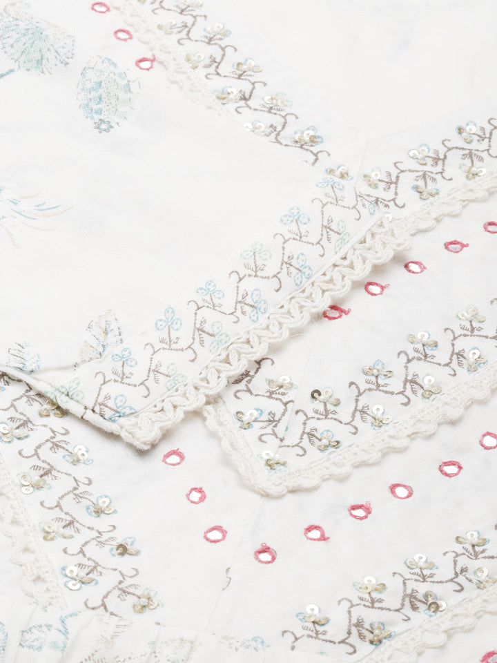 Neerus White cotton printed anarkali kurti - detail view 2