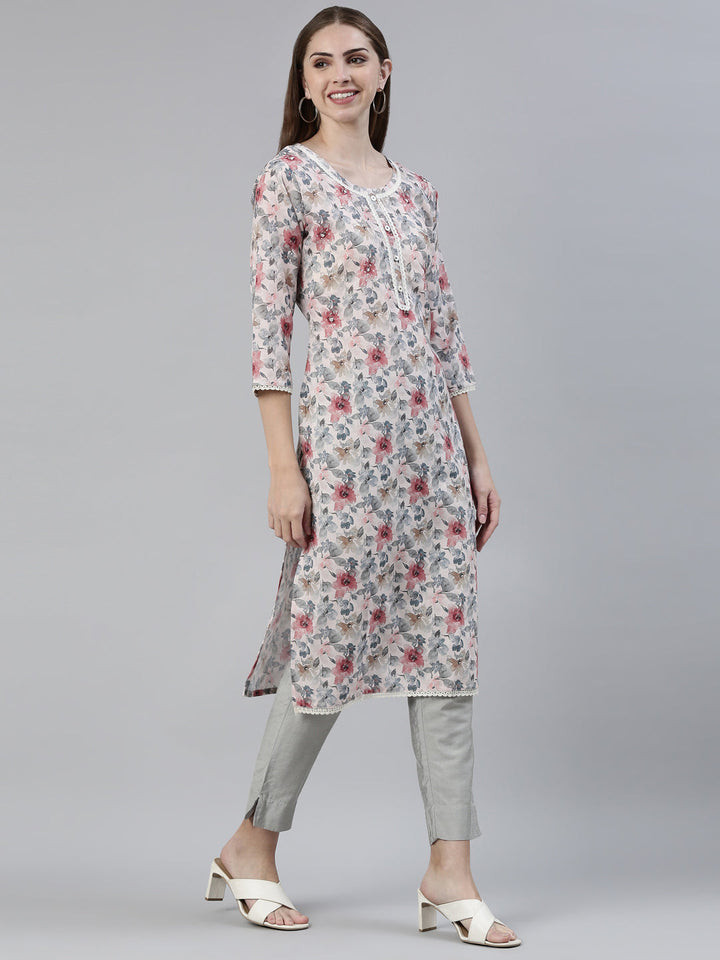 Neerus Multi viscose rayon printed floral kurti - back view