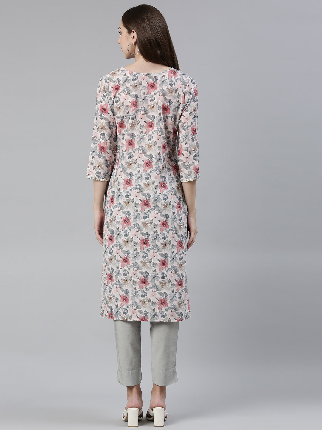 Neerus Multi viscose rayon printed floral kurti - side view