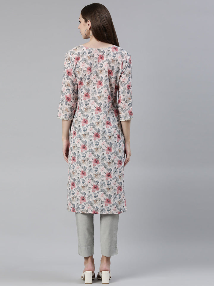 Neerus Multi viscose rayon printed floral kurti - side view