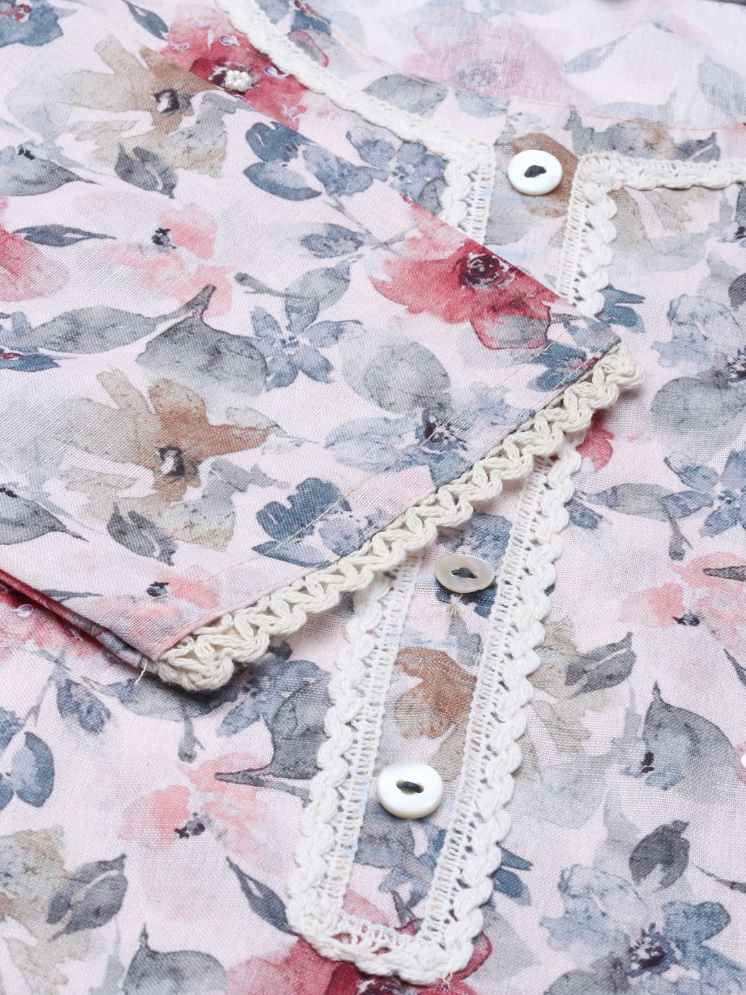 Neerus Multi viscose rayon printed floral kurti - detail view 2