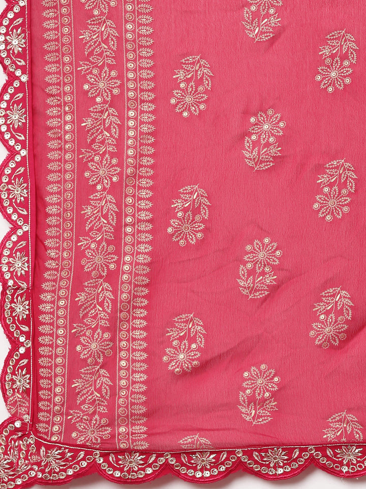 Neerus Pink solid straight kurta set with trouser and dupatta - detail view 4