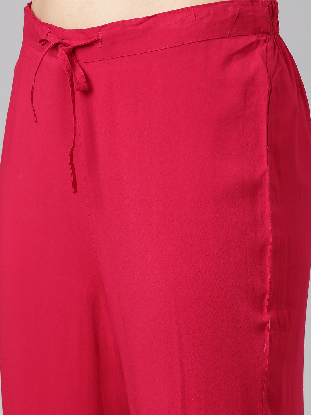 Neerus Pink solid straight kurta set with trouser and dupatta - detail view 3