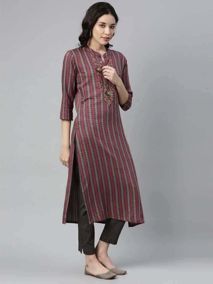 Neerus Pink cotton printed kurti - back view