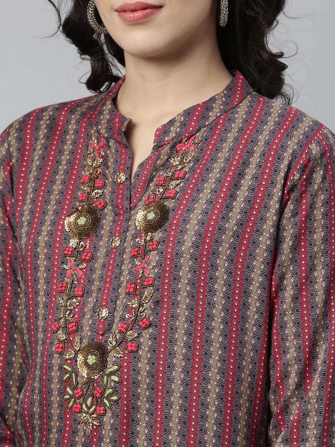 Neerus Pink cotton printed kurti - detail view 1