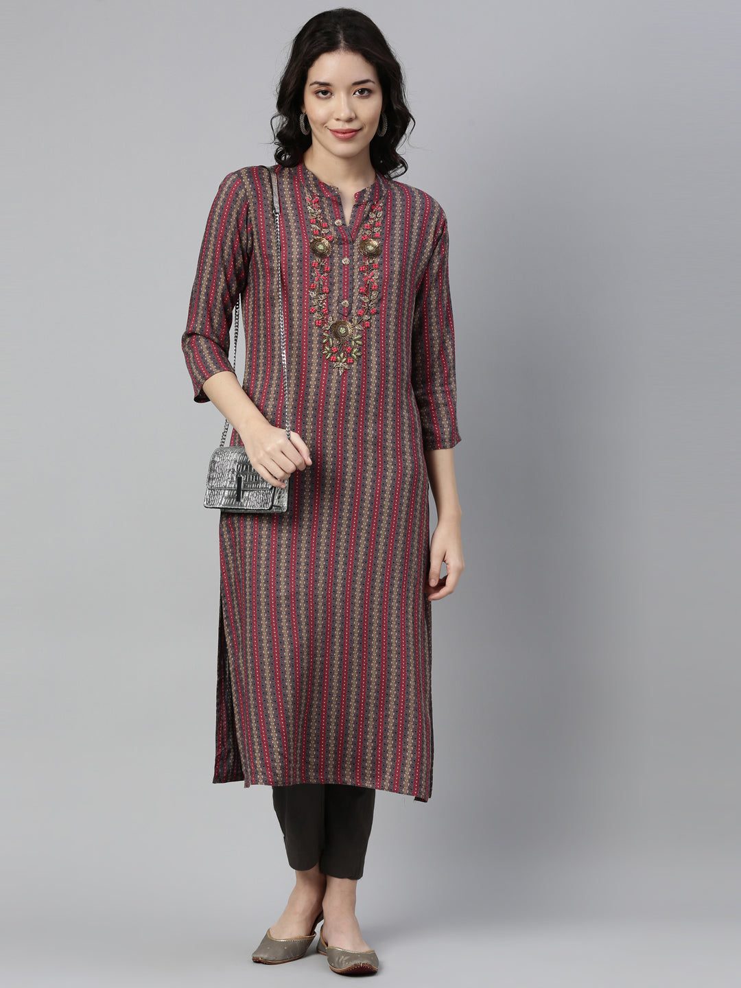 Neerus Pink cotton printed kurti - detail view 2