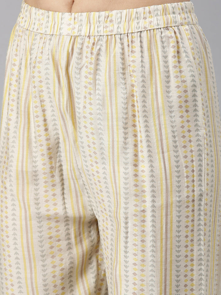 Neerus Yellow mirror work embroidered kurta set - detail view 4