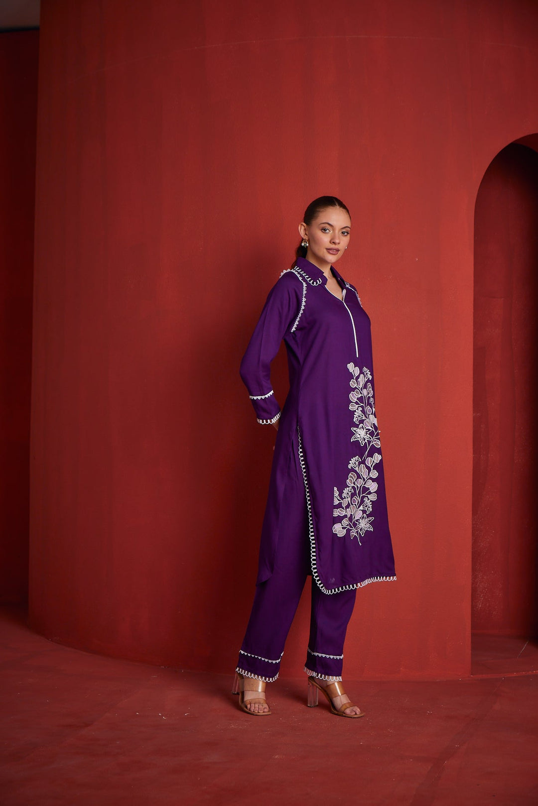 Neerus Purple rayon printed kurta set - detail view 1