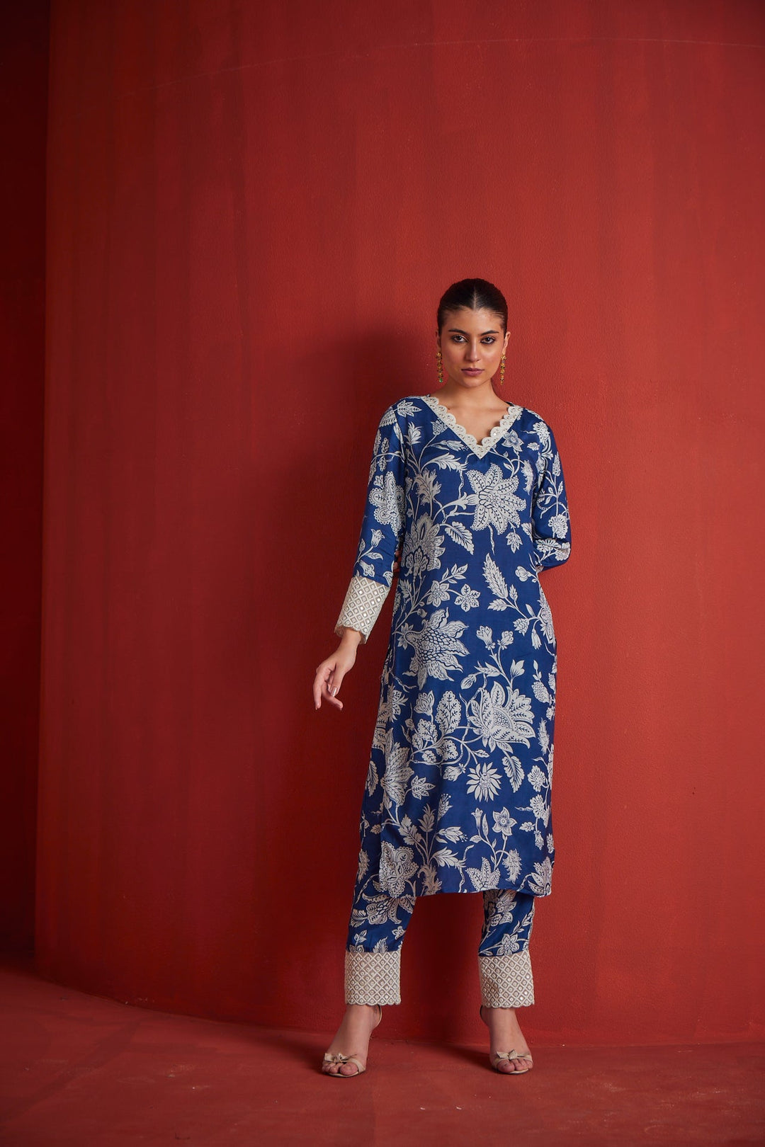 Neerus Blue cotton printed kurta set - detail view 1