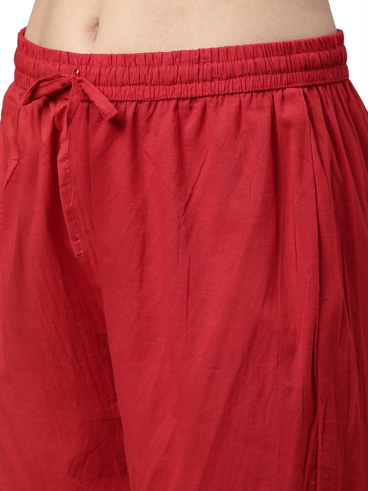 Neerus Red printed ethnic suit set with skirt and dupatta - detail view 4