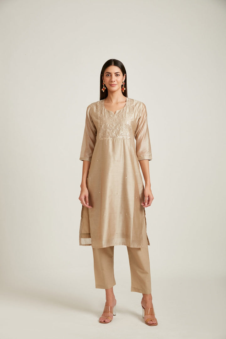 Neerus Beige Chanderi woven suit set - detail view 1