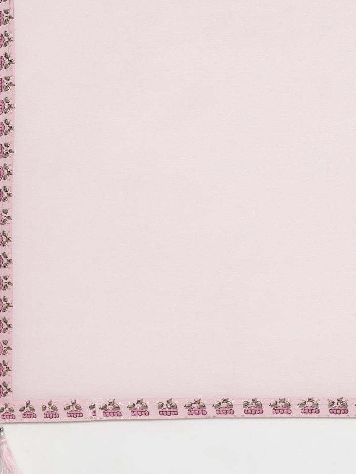 Neerus Pink Viscose Rayon Printed Kurta Set with Trouser and Dupatta - detail view 3