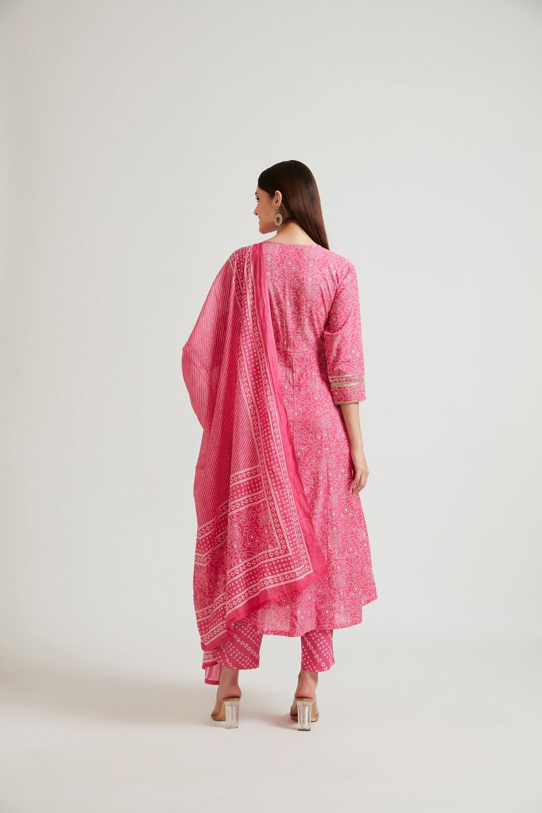 Neerus Pink embellished sequinned suit set - side view