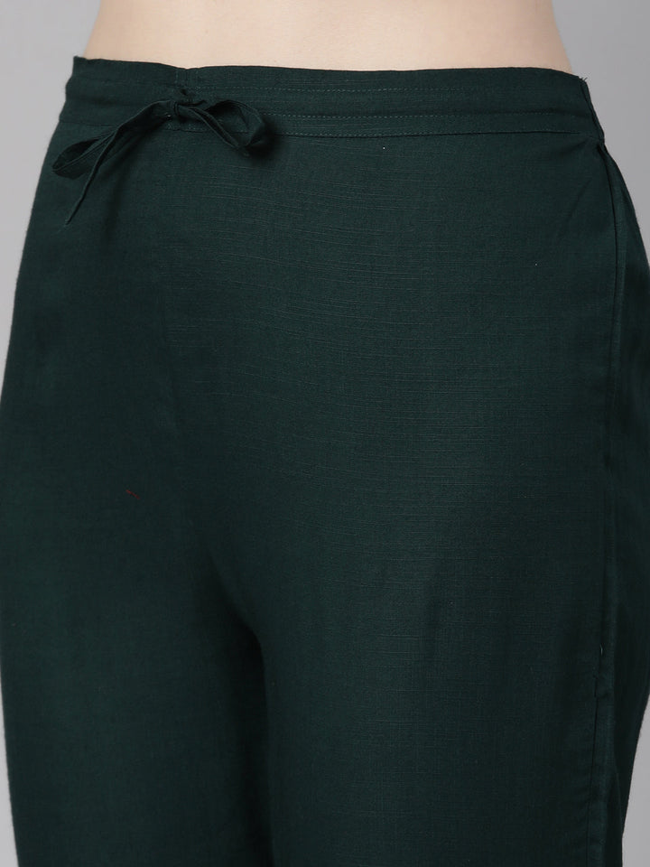 Neerus Green slub cotton embroidered kurta set - detail view 4