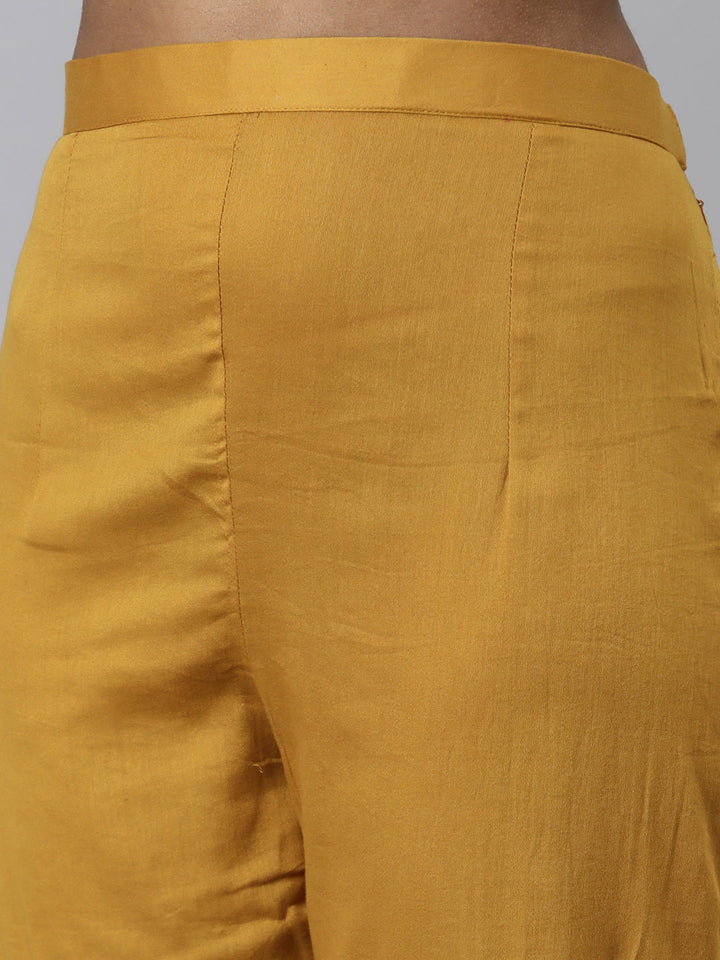Neerus Yellow printed kurta set with trouser and dupatta - detail view 2